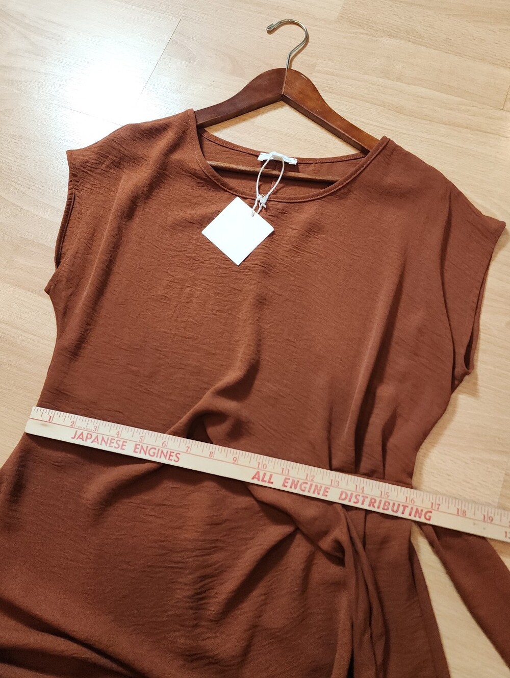 See You Monday Brown Midi Dress Waist Tie Cap Sleeve Women's Size Large